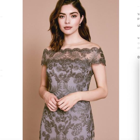 Tadashi Shoji Illusion Neck Lace Gown Embroidered Dark Pearl Size 2 NWT - Picture 3 of 12